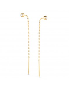18K PENDIENTES ORO AMARILLO CON CIRCONITA CHATON 3MM Y CADENA. LARGO: 55MM CIERRE PRESION