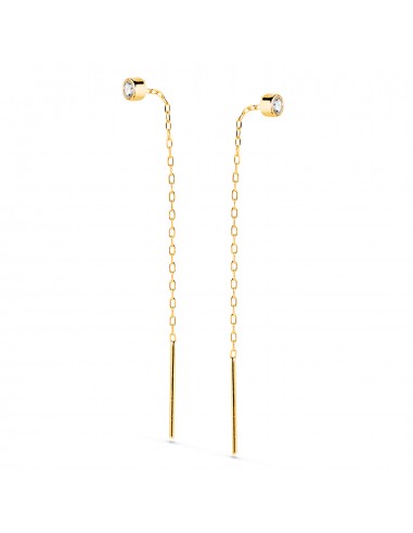 18K PENDIENTES ORO AMARILLO CON CIRCONITA CHATON 3MM Y CADENA. LARGO: 55MM CIERRE PRESION
