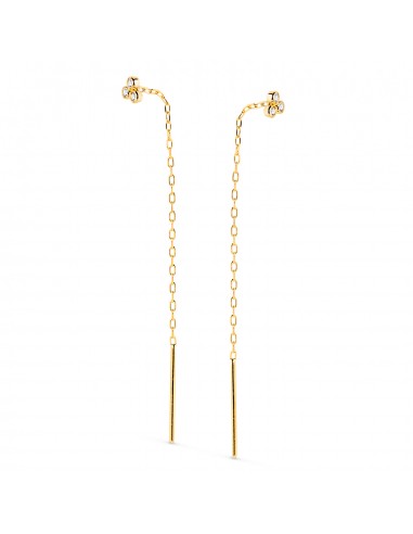18K PENDIENTES ORO AMARILLO CON TRES CIRCONITA 3X3MM Y CADENA. LARGO: 56MM CIERRE PRESION