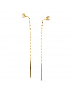 18K PENDIENTES ORO AMARILLO CON CIRCONITA GARRAS 4MM Y CADENA. LARGO: 56MM CIERRE PRESION