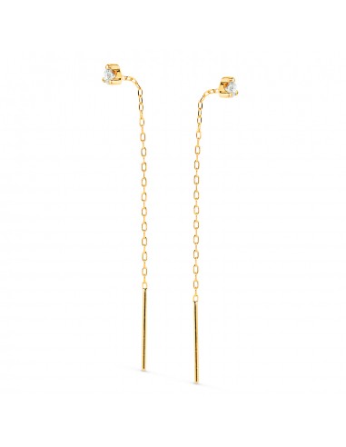 18K PENDIENTES ORO AMARILLO CON CIRCONITA GARRAS 4MM Y CADENA. LARGO: 56MM CIERRE PRESION
