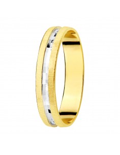 18K ALIANZA ORO BICOLOR TALLADA Y BORDES MATIZADOS. 3.5 MM.