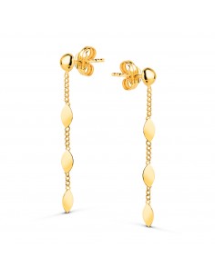 18K PENDIENTES ORO AMARILLO CADENA Y CHAPITAS MEDIA BOLA 3MM. LARGO: 30MM. CIERRE PRESION