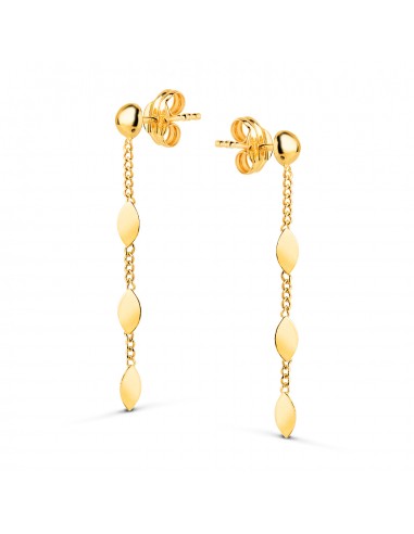 18K PENDIENTES ORO AMARILLO CADENA Y CHAPITAS MEDIA BOLA 3MM. LARGO: 30MM. CIERRE PRESION