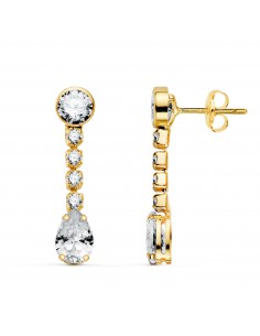 18K PENDIENTES ORO AMARILLO CIRCONITA EN FORMA DE GOTA Y CIRCONITAS. 22X5 MM.CIERRE PRESION