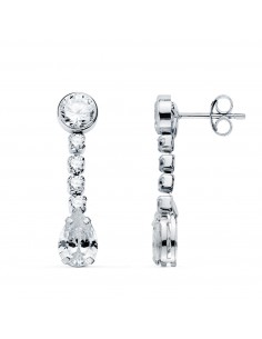 18K PENDIENTES ORO BLANCO CIRCONITA EN FORMA DE GOTA Y CIRCONITAS. 22X5 MM. CIERRE PRESION