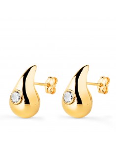 18K PENDIENTES ORO AMARILLO GOTA CON CIRCONITA BRILLO HUECA 16 X 9 MM. CIERRE PRESION