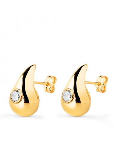 18K PENDIENTES ORO AMARILLO GOTA CON CIRCONITA BRILLO HUECA 16 X 9 MM. CIERRE PRESION
