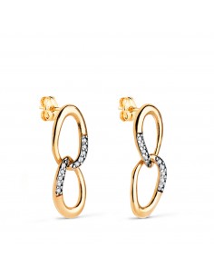 18K PENDIENTES ORO BICOLOR DOS ESLABONES CON CIRCONITAS. MEDIDA: 20 X 7 MM. CIERRE PRESION