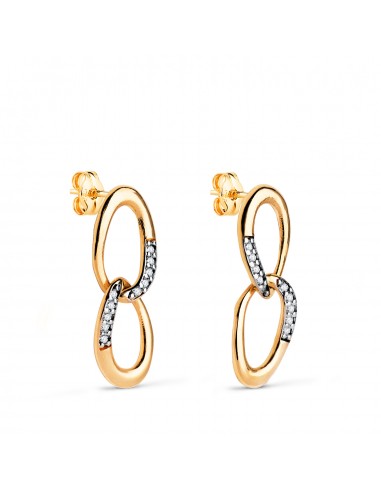 18K PENDIENTES ORO BICOLOR DOS ESLABONES CON CIRCONITAS. MEDIDA: 20 X 7 MM. CIERRE PRESION