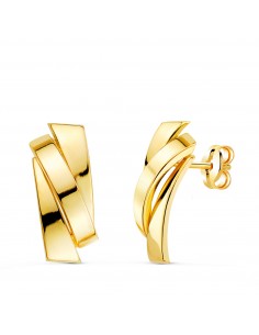 18K PENDIENTES ORO AMARILLO TRES BANDAS LISAS. 17 X 7 MM. CIERRE PRESION