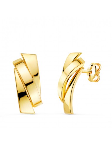 18K PENDIENTES ORO AMARILLO TRES BANDAS LISAS. 17 X 7 MM. CIERRE PRESION
