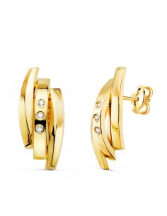 18K PENDIENTES ORO AMARILLO BANDAS CON CIRCONITA. 17 X 8 MM. CIERRE PRESION