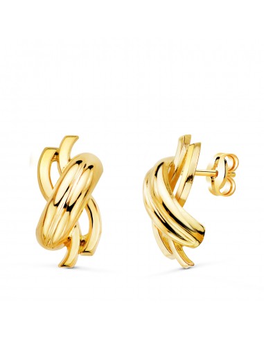 18K PENDIENTES ORO AMARILLO BANDAS EN BRILLO. 15 X 7 MM. CIERRE PRESION