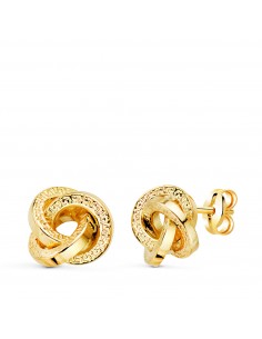 18K PENDIENTES ORO AMARILLO TRES AROS CON GRECA 9 5 X 9 5 MM. CIERRE PRESION