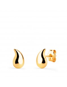 18K PENDIENTES ORO AMARILLO GOTA CURVA LISA BRILLO HUECA 8 X 5 5 MM. CIERRE PRESION