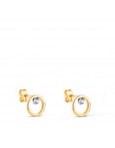 18K PENDIENTES ORO BICOLOR REDONDOS CON CIRCONITAS. MEDIDA: 8 MM. CIERRE PRESION