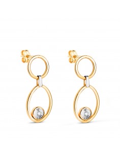 18K PENDIENTES ORO BICOLOR LARGOS DOS AROS CON CIRCONITAS. MEDIDA: 23 X 10 MM. CIERRE PRESION