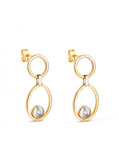 18K PENDIENTES ORO BICOLOR LARGOS DOS AROS CON CIRCONITAS. MEDIDA: 23 X 10 MM. CIERRE PRESION