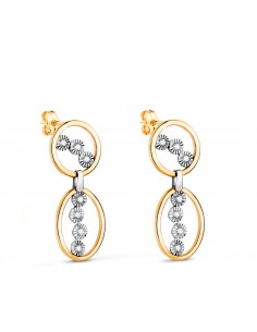 18K PENDIENTES ORO BICOLOR LARGOS DOS AROS CON CIRCONITAS. MEDIDA: 25 X 9 MM. CIERRE PRESION