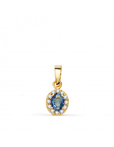 18K COLGANTE ORO AMARILLO PIEDRA OVAL AZUL Y CIRCONITAS. 6 5 X 5 5 MM.