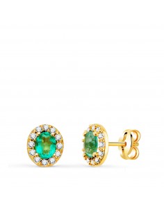 18K PENDIENTES ORO AMARILLO PIEDRA OVAL TOPACIO PARAIBA Y CIRCONITAS. 6 5 X 5 5 MM. CIERRE PRESION