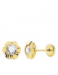 18K PENDIENTES ORO AMARILLO FLOR TALLADA. 7 X 7 MM.