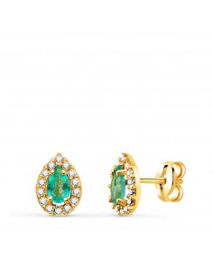 18K PENDIENTES ORO AMARILLO PIEDRA GOTA TOPACIO PARAIBA Y CIRCONITAS. 8 5 X 6 MM. CIERRE PRESION