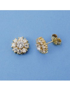 18K PENDIENTES CUAJO CIRCONITAS. 9 MM.
