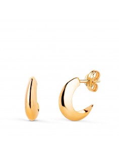 18K PENDIENTES MEDIO ARO ORO AMARILLO ABOMBADOS EN BRILLO 15 MM ANCHO 2 MM CIERRE PRESION