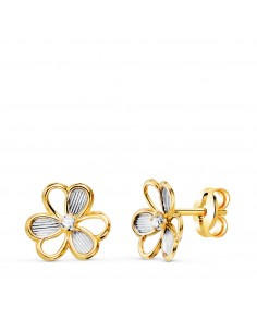 18K PENDIENTES ORO BICOLOR TREBOL CON CIRCONITAS. MEDIDA: 8X7 MM. CIERRE PRESION