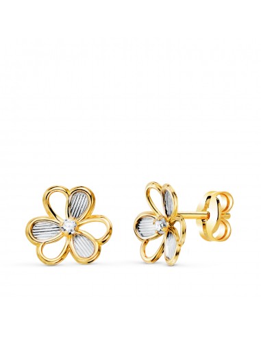 18K PENDIENTES ORO BICOLOR TREBOL CON CIRCONITAS. MEDIDA: 8X7 MM. CIERRE PRESION