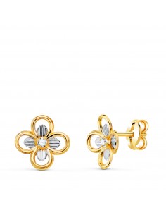 18K PENDIENTES ORO BICOLOR CUATREBOL CON CIRCONITAS. MEDIDA: 8X8 MM. CIERR PRESION
