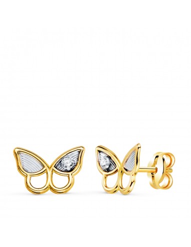 18K PENDIENTES ORO BICOLOR MARIPOSA CON CIRCONITAS. MEDIDA: 8 X 6 5 MM. CIERRE PRESION