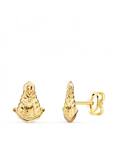 18K PENDIENTES ORO AMARILLO VIRGEN DEL ROCIO BRILLO 9 X 7 MM. CIERRE PRESION