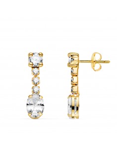 18K PENDIENTES ORO AMARILLO CIRCONITA BLANCA EN FORMA OVAL Y CIRCONITAS. 20X5 MM. CIERRE PRESION