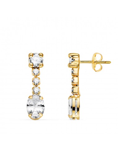 18K PENDIENTES ORO AMARILLO CIRCONITA BLANCA EN FORMA OVAL Y CIRCONITAS. 20X5 MM. CIERRE PRESION
