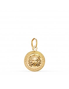 18K MEDALLA ORO AMARILLO MEDUSA GRECA EN BRILLO. MEDIDA: 12 MM