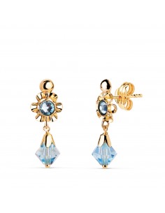 18K PENDIENTES ORO AMARILLO CUBANAS CON CIRCONITAS AZULES. MEDIDA: 18 X 6 5 MM. CIERRE PRESION