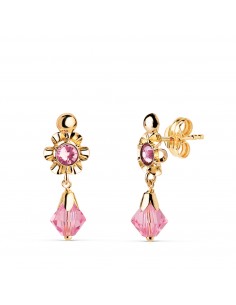 18K PENDIENTES ORO AMARILLO CUBANAS CON CIRCONITAS ROSAS. MEDIDA: 18 X 6 5 MM. CIERRE PRESION
