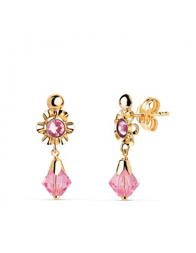 18K PENDIENTES ORO AMARILLO CUBANAS CON CIRCONITAS ROSAS. MEDIDA: 18 X 6 5 MM. CIERRE PRESION