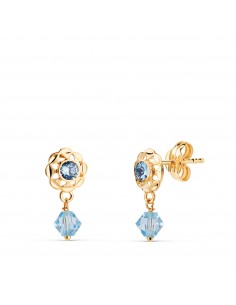 18K PENDIENTES ORO AMARILLO CUBANAS CON CIRCONITAS AZULES. MEDIDA: 14 X 6 5 MM CIERRE PRESION