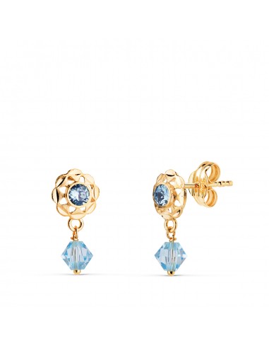 18K PENDIENTES ORO AMARILLO CUBANAS CON CIRCONITAS AZULES. MEDIDA: 14 X 6 5 MM CIERRE PRESION