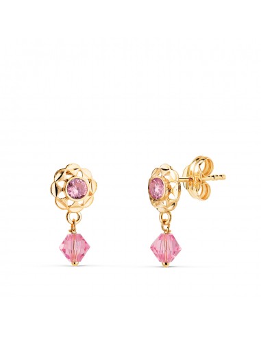 18K PENDIENTES ORO AMARILLO CUBANAS CON CIRCONITAS ROSAS. MEDIDA: 14 X 6 5 MM CIERRE PRESION
