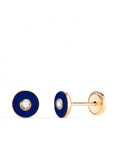18K PENDIENTES ORO AMARILLO REDONDOS LAPIZLAZULI CON BOCEL CIRCONITA. MEDIDA: 5 5MM. CIERRE TUERCA