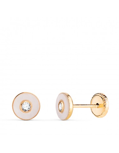 18K PENDIENTES ORO AMARILLO REDONDOS NACAR CON CIRCONITA. MEDIDA: 5 5MM. CIERRE TUERCA