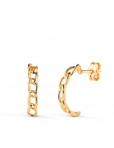 18K PENDIENTES ORO AMARILLO MEDIO ARO ESLABONES 16X3 MM. CIERRE PRESION