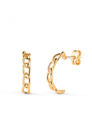 18K PENDIENTES ORO AMARILLO MEDIO ARO ESLABONES 16X3 MM. CIERRE PRESION