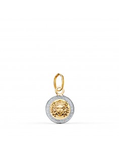 18K MEDALLA ORO BICOLOR MEDUSA GRECA EN BRILLO. MEDIDA: 10 MM