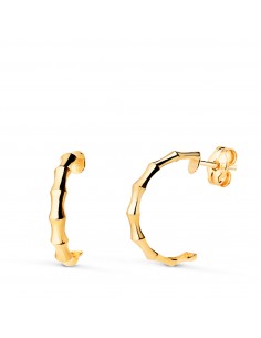18K PENDIENTES ORO AMARILLO MEDIO ARO BAMBU. MEDIDA: 15X2 MM. CIERRE PRESION
